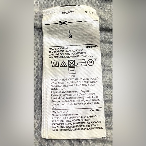 GAP Womens L Solid Gray Long Wool Cable Knit Cardigan Sweater Cabincore Preppy - Picture 12 of 12